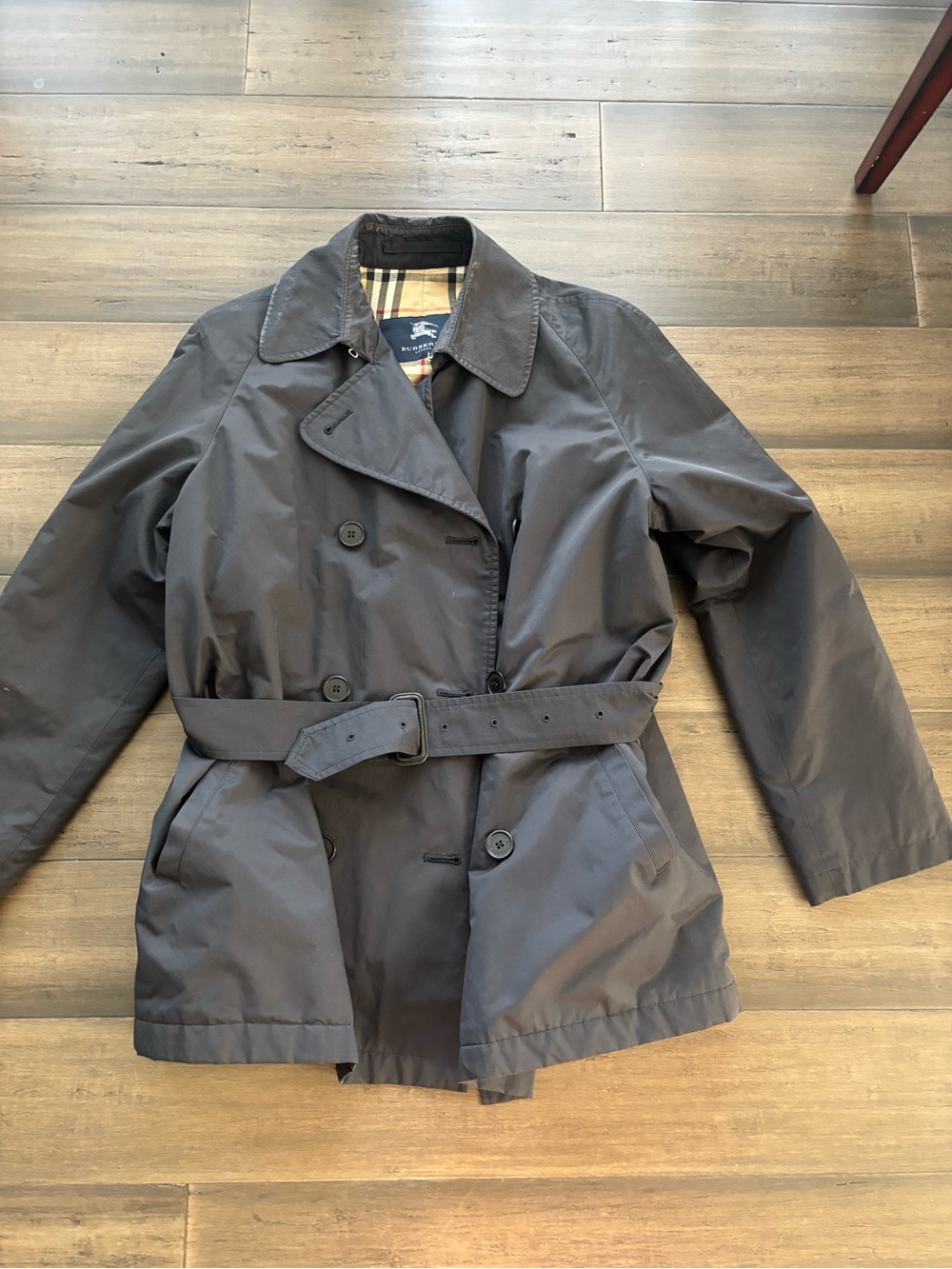 Burberry Black Double-Breasted Short Trench Coat with Belt Size 8
